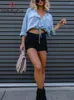 Damesblouses Sexy Denim Damesoverhemden Crop Tops Lente Blauw Casual Lange mouw Trekkoord Taille Botton Jeansjack Losse Blusa Feminina