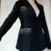 여자 정장 럭셔리 여성 다이아몬드 구슬로 된 코트 술 수정 블레이저스 재킷 올 카디건 라인톤 프린지 중간 길이의 탑