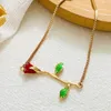 Braccialetti con ciondoli Cursore regolabile retrò / Slide Bolo Colore oro Rosso Verde Rosa Fiore Ciondoli smaltati per regalo donna 26 cm di lunghezza 1 pezzo