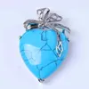 Collane con ciondolo Trendy-beads Nastro di seta placcato argento Romantic Love Heart Blue Howlite Stone Temperament Jewelry