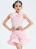 Stage Wear 2023 Pink Latin Dance Costume Girls Summer Dress Cha Rumba Performance Suit Kids Practice Clothes DNV17813