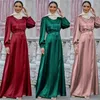 Этническая одежда Satin Long Dress Женщины мусульманская абая элегантная сплошная упаковка