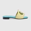 Kvinnors sammanlåsande g tofflor Cut-Out Slide Sandal Sandaler Chunky 5cm häl gummiplattform Alfabet lady midblock klackar tofflor ljus läder sandal storlek 35-44 L3