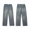 Herrenjeans Europäische und amerikanische High Street Splashing Ink Wash für Männer Damen Ins trendige Hip-Hop Straight Tube Loose Pants