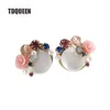 Boucles d'oreilles TDQUEEN Tendance Ronde Shell Fleur Cristal Perle De Mode Bijoux Oreille Pour Les Femmes