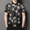 Men's Casual Shirts Men's Mens Sexy Floral Mesh Transparent Shirt Summer Short Sleeve Hollow Out Slim Fit DJ Nightclub Party See