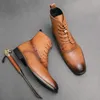 Bottes hiver nouveauté Designer cheville mâle deux tons noir marron cuir verni britannique hommes à lacets hauts chaussures marque chaussures