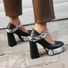 Chaussures habillées Serpentine Panneau PU Cuir microfibre Boucle carrée Escarpins pour femmes Talon conique ultra-haut Plateforme Respirant Haut