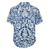 Men's Casual Shirts Antique Floral Blouses Male Blue And White Summer Short-Sleeved Design Aesthetic Oversize Beach Shirt Gift