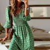 Artículo Otoño moda mujer Falda larga vestido de costura estampado verde al por mayor