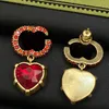 Retro Sparkling Dangle Earrings Heart Ruby Diamonds Gold Set Luxury Gorgeous Eardrops Ladies Vintage Party Jewelry