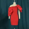 Casual Dresses Sexy Dresess Red For Women One Shoulder Petal Sleeve Bodycon High Waisted Mid Calf Elegant Ladies Birthday Party Dinner Dress