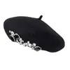 Gierige Rand Hoeden Merk Dikke Winter Kunstenaar Franse Baret Meisje Vrouwen Schilder Hoed Meisjes Vrouwelijke Warme Luxe Strass Cap mutsen Sombrero De Mujer J230802