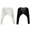 Women's Blouses Women Elegant Cropped Long Sleeve Crop Top Knitwear Lightweight Cardigans Shrugs F3MD