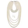 Halskette Ohrringe Set Multi Layer Lange Perle Kristall Anhänger Fashion Statement Kragen Party Schmuck Nigerianischen Hochzeit Zubehör