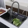 Intelligent Waterfall Kitchen Sink Multifunktionellt 304 Rostfritt stål Stort Single Slot Integrated Digital Waterfall Faucet