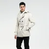 Trench Coats Masculino Casaco Primavera Outono Trespassado Moda Britânica Magro Negócios Casual Roupas Curtas Casaco Masculino Azul Preto