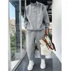 Men's Hoodies Spring Men's Sets Youth Casual Sweatshirts Jogger Suit Loose Double Zipper Elastic Waist Sportswear Stand Collar Pullover