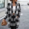 Femmes tricots mode femmes chandails lâche Plaid contraste tricoté Cardigan automne hiver manteau hauts à manches longues dames pull