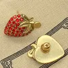 Dames Strawberry Ruby Dangle Oorbellen 18K Vergulde Diamond Crystal Heart Love Eardrops Vintage Leuke Klassieke Sieraden