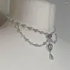 Girocollo 5 pezzi pezzi collana stile rosario di perle fatte a mano con perline di cristallo bianco imitazione bellissimi fiocchi e ornamenti a forma di cuore