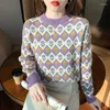 Suéteres femininos 2023 outono inverno suéter feminino tricô floral pulôver manga longa decote em o jumper solto macio e quente pull femme