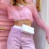 Women's Sweaters Summer Streetwear Women Hollow Out Sexy Knit Gentle Sweet Pink Light Thin Short Blouse Ladies Pullovers