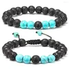 Collier Boucles D'oreilles Ensemble 2PCS Tiger Eye Turquoise Tissé Lava Rock Bracelet Volcanique Réglable