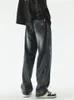Erkekler kot yihanke erkekler yıkanmış vintage moda Kore sokak kıyafeti hip hop gevşek rahat düz denim pantolonlar erkek bol pantolon