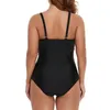 Kvinnors badkläder 2023 Tide One Piece Swimsuit Women Solid Black Bathing Suit Female Monokini Sexig Vintage