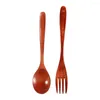 Ensembles de vaisselle en bois 2PCS Riz Soupes Céréales Dîner Kit Vaisselle Cuillère Fourchette