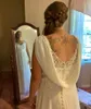 Klasik Resmi Gece Elbise Bir Çizgi Gece Elbise V Boyun Kolsuz Beyaz Şifon Formal Elbise Kadınlar İçin 2023 Aplike Beadings Süpürme Tren Vestidos De Novias