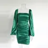 Casual Jurken Groen Lange Lanern Mouw Bodycon Jurk Sexy Mini Holiday Party Lente Zomer Vrouwen MSE32