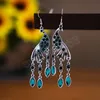 Ethnic Long Rhinestone Peacock Earrings for Women Vintage Simple Silver Color Animal Earring Party Casual Vacation Jewelry