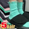 Meias femininas 5 pares Moda Harajuku Street Buraco quebrado Mendigo Tubo médio Outono Inverno Pilha Hip-Hop Skate Algodão