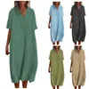 Robes décontractées Vintage femmes robe d'été 2023 plage vacances couleur unie loisirs lâche coton lin