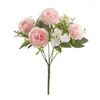 Fleurs décoratives pivoine artificielle avec tige 6 têtes non flétries pas d'arrosage mariage Po accessoires réaliste Faux Chine Rose bouquet de fleurs