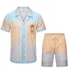 Мужские спортивные костюмы 23SS Мужские наборы Harajuku Casual Print Shorts Contton Beach Surfing Рубашки костюмы гавайская рубашка