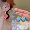 Coréen rose bleu résine coeur pendentif boucles d'oreilles pour les femmes bijoux quotidiens doux amour boucles d'oreilles Brincos cadeaux