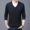 Heren Truien Wollen Trui 2023 Herfst V-hals Fashion Brand Knit Chunky Gebreide Trui Mannen Casual Kasjmier Winter Kleding