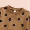 Set di abbigliamento Set di felpe con cappuccio per bebè con stampa a cuore Pullover a maniche lunghe con pantaloni per ragazze 0-3T