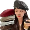 Stingy Brim Hats Fashion Autumn Winter Hip Hop Chain PU Leather Beret Women's Pure Color Retro Octagonal Hat Versatile Painter Cap J230802