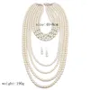Halskette Ohrringe Set Multi Layer Lange Perle Kristall Anhänger Fashion Statement Kragen Party Schmuck Nigerianischen Hochzeit Zubehör