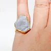 Milky Way Agate Stone Ring Gold Plated Bridal Wedding Resizable Open Finger Jewelry for Women