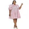 Plus Größe Kleider Puff Ärmeln Rüschen Mode Frauen Hemd Kleid Große Sommer Herbst Solide Elegante Dame 3xl 4xl 5xl 6xl