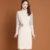 Casual Dresses Winter Dress Turtleneck Solid Knit Warm Sexy Mini Long Sleeve Party Skinny For Women Hip Wrap Navy Sweater B169