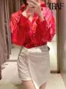 女性のブラウスシャツトラフ女性ファッション屋根付きボタン印刷された居心地の良いシャツヴィンテージロングスリーブサイドベントメスブラウスBlusas Chic Tops J230802