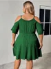 Artı boyutu elbiseler yeşil preslenmiş pileli seksi gevşek kayma kapalı parti