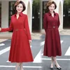 Robes décontractées 2023 d'âge moyen maman Blazer col robe couleur unie fête femmes coréenne ceinturée à manches longues a-ligne femme Vestidos