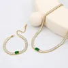 Chains Fashion Charm Zircon Jewelry Set Stainless Steel Luxury Tennis Necklace Square Trendy Multi-Color Bracelet